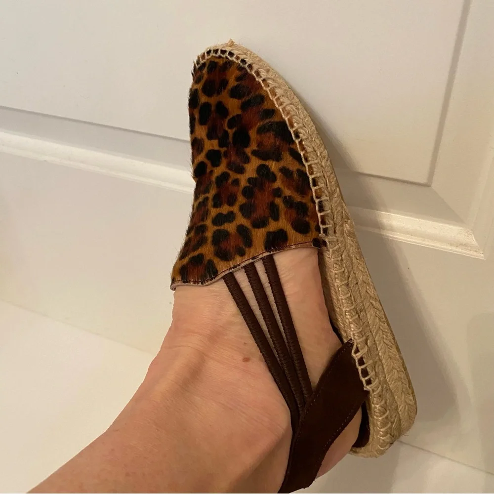 NEW PICON ESPADRILLE SHOES BROWN ANIMAL PRINT LEATHER HANDMADE SPAIN SIZE 7.5